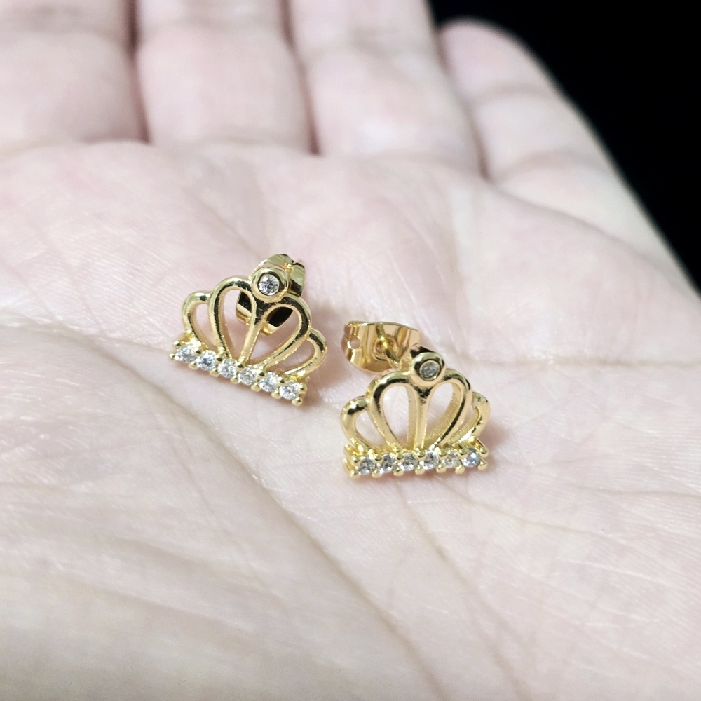 Gold Plated Crown Stud Earrings